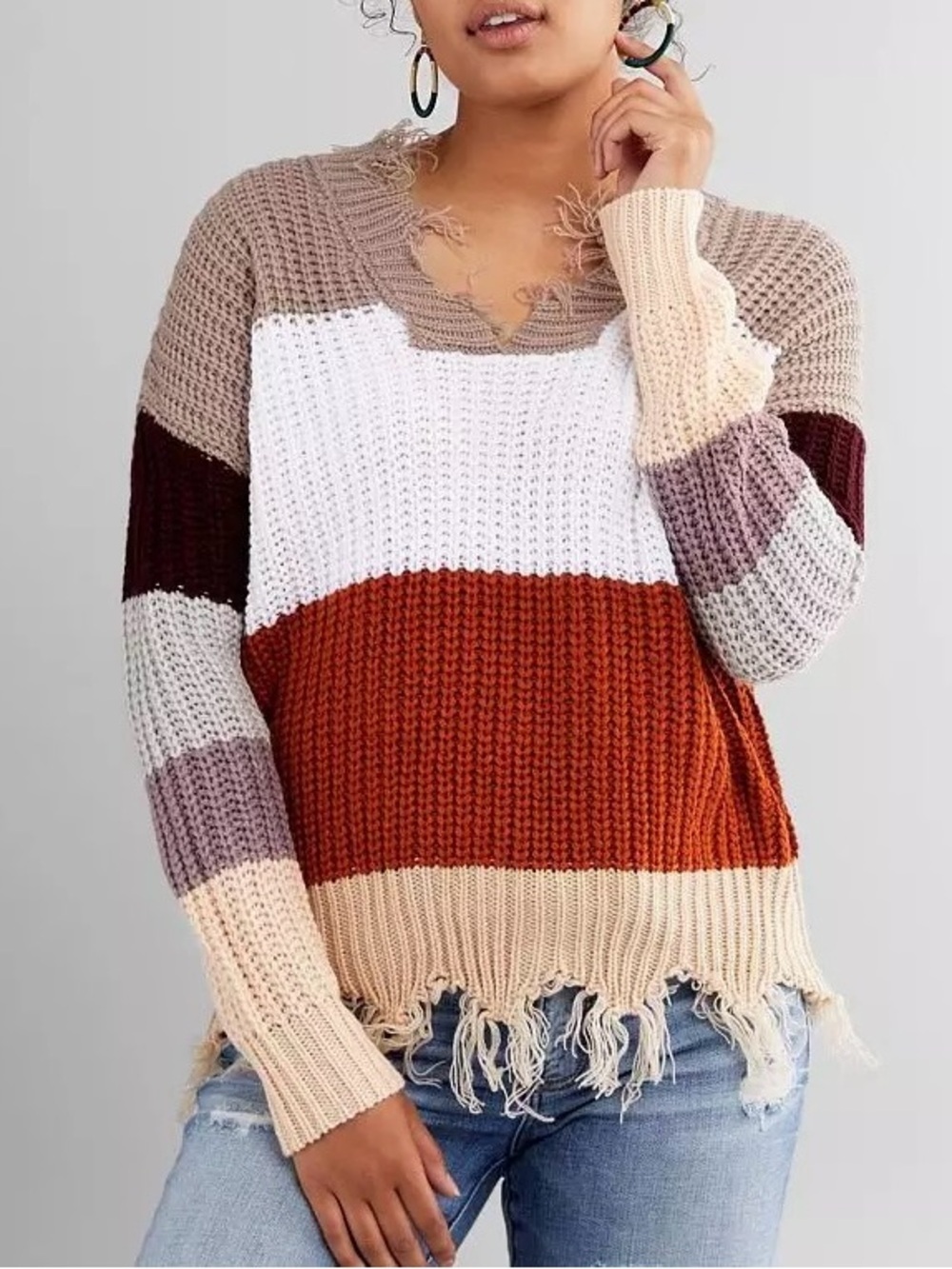 Buckle Daytrip Destructed Color Block Sweater Warm Tones Knit Medium Women’s